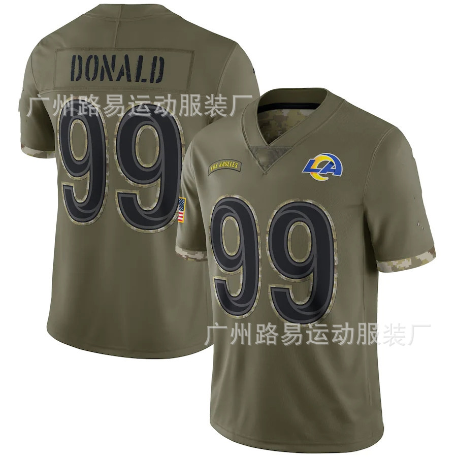 North American Football Uniforms Embroidered Printed Jerseys Military Green Sports Short-Sleeved American Trendy Sportswear