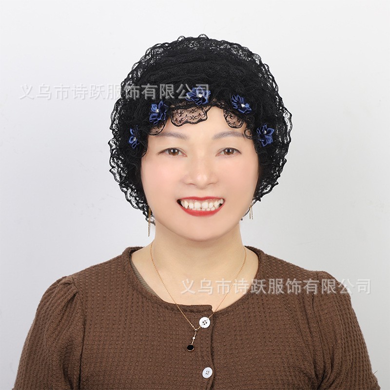 New Style Flower Lace Breathable Scarf Head-wrapping Hat Hair Cap White Hair Headwear Mother's Western Style Hair Accessories Hairdressing Hat