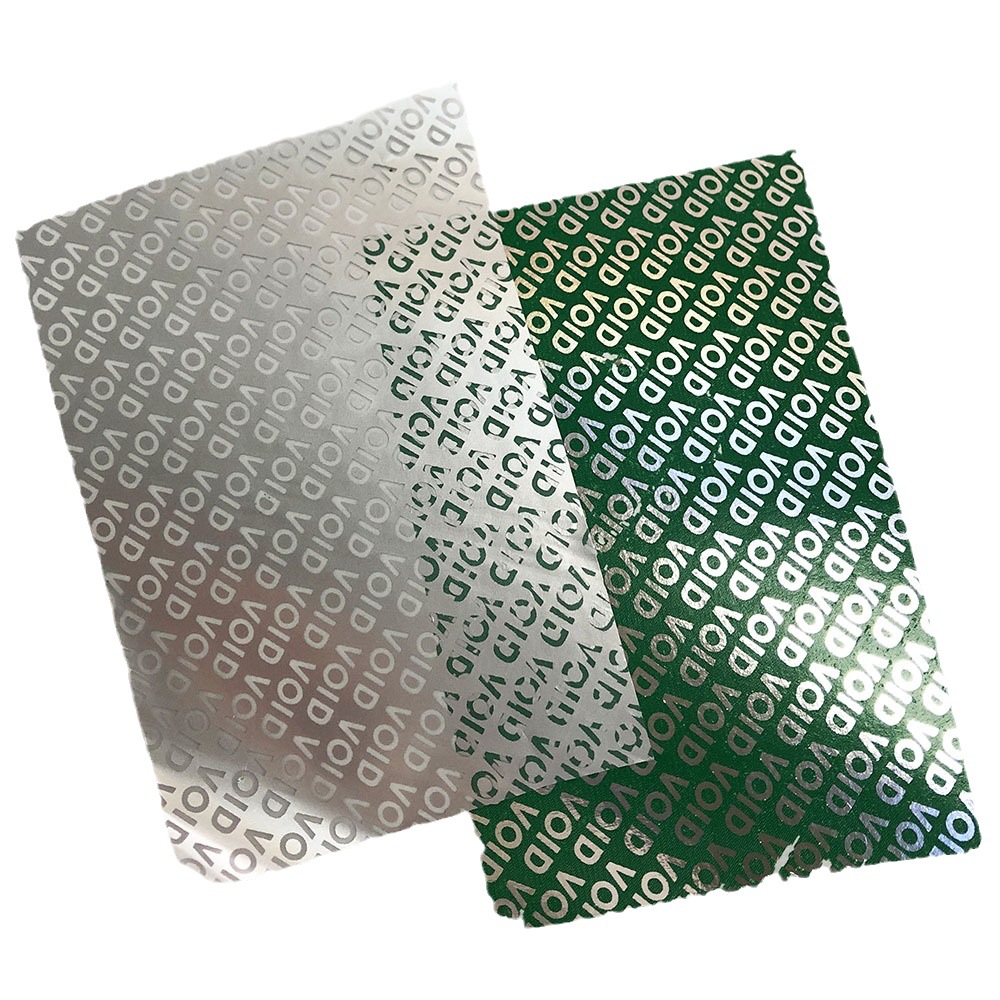 Tear up invalid anti-counterfeiting label material green background Silver anti-counterfeiting sticker VOID green silver label paper