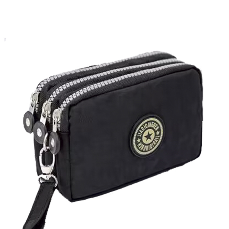New Style Washed Denim Women's Three-Zip Coin Purse Cosmetic Bag Mobile Phone Bag Handheld Portable Bag Small Square Bag