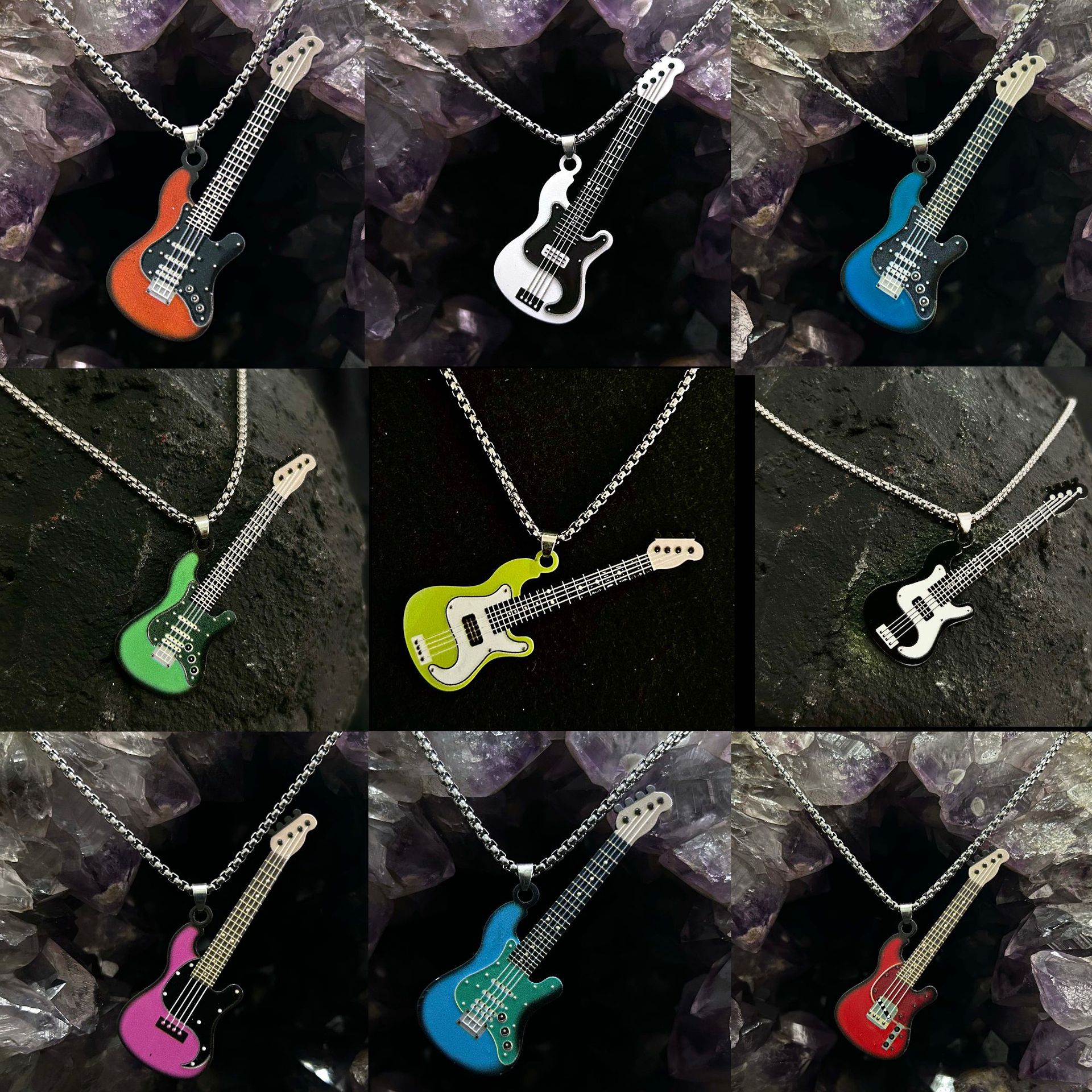 Кроссбордерное популярное гитарное ожерелье, ювелирные изделия из нержавеющей стали для мужчин и женщин, музыкальный висячий символ, геометрический стиль, мода