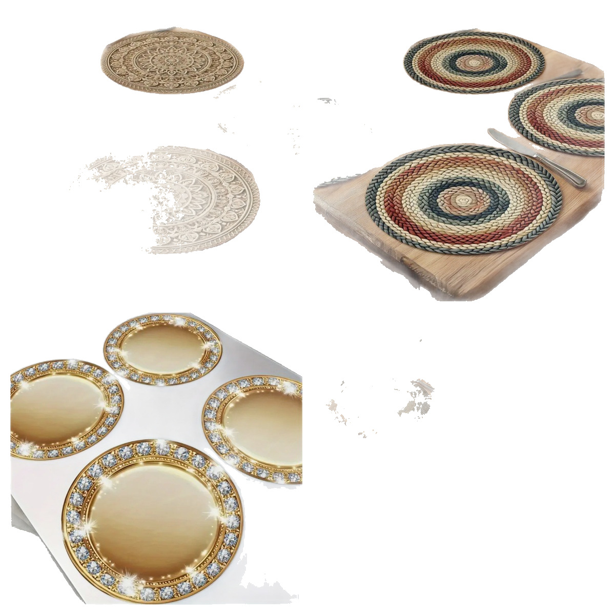 Temu Hot Selling Diamond Pattern 2D Printed Round Placemat Bohemian Style Linen Placemat Customized with Pictures