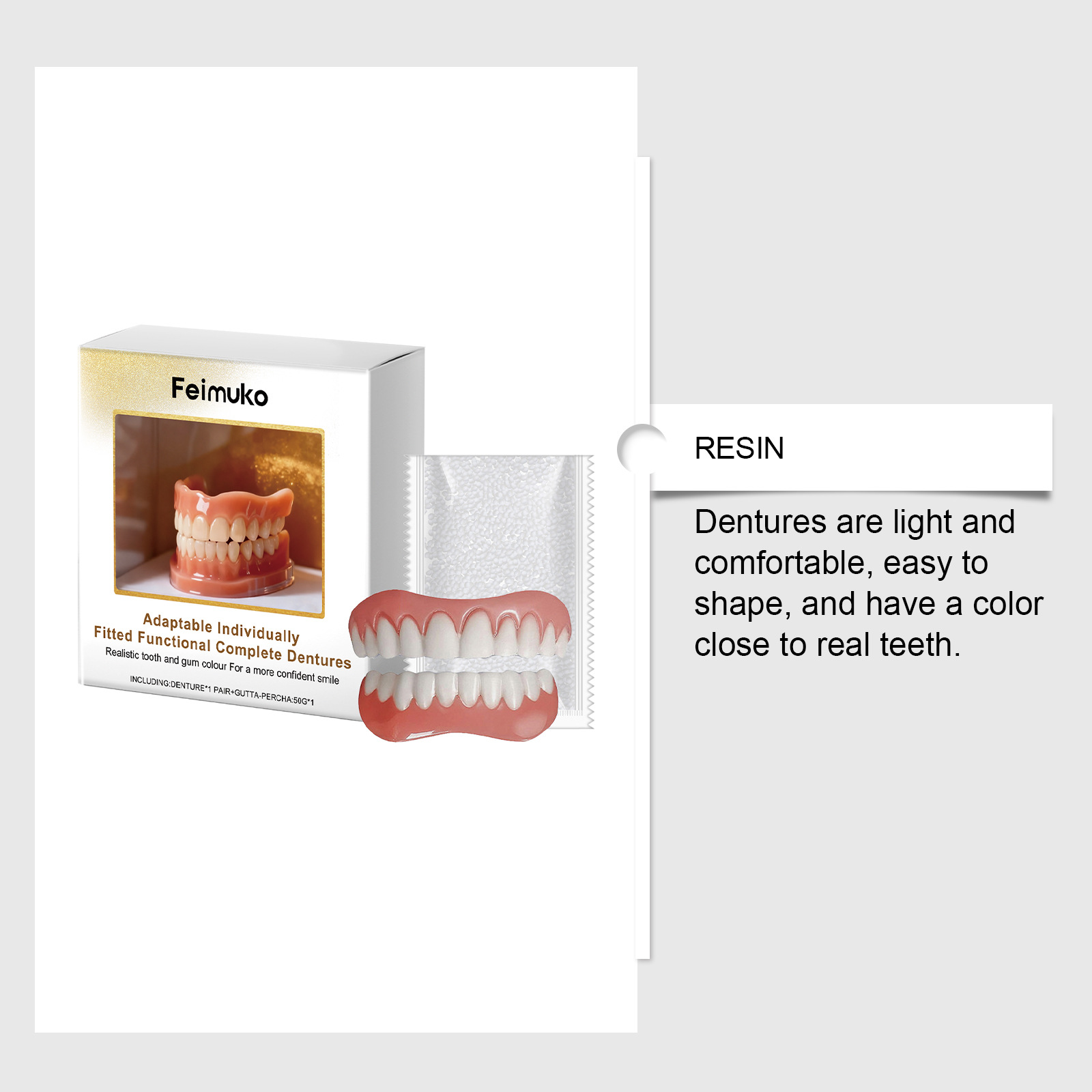 Feimuko Denture Modification Set Denture Modification Set Improves Smile Aesthetic Appearance Plaid Material Denture