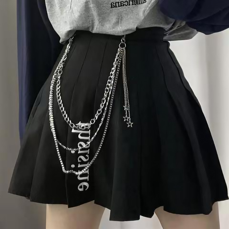 Women's waist chain cool ins style pants chain accessories trendy hip-hop hanging chain decoration belt with jk uniform plaid skirt