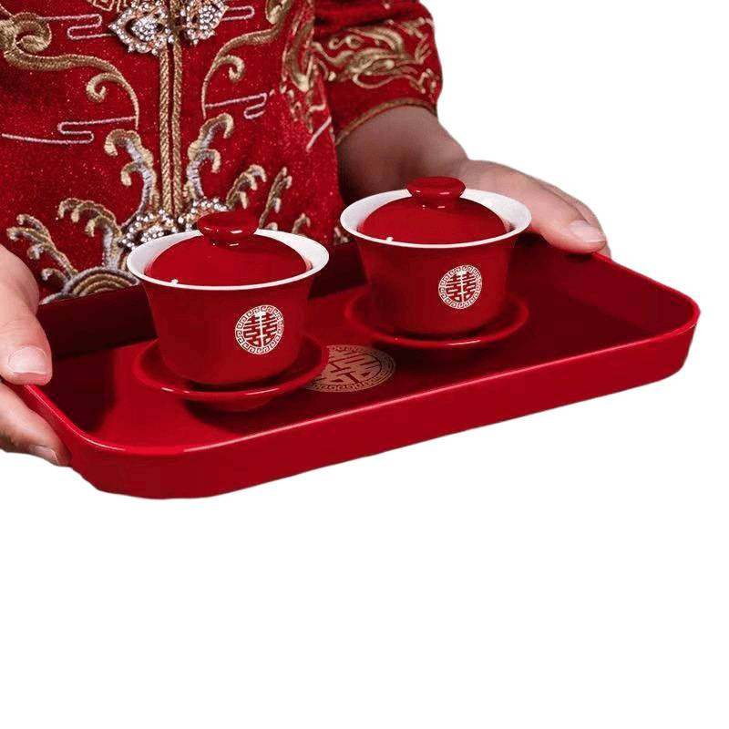 Wedding Supplies Tea Cup Set, a Pair of Wedding Bowls, Chopsticks, Cups, Wedding Red Tea Set, Toast and Dowry Collection