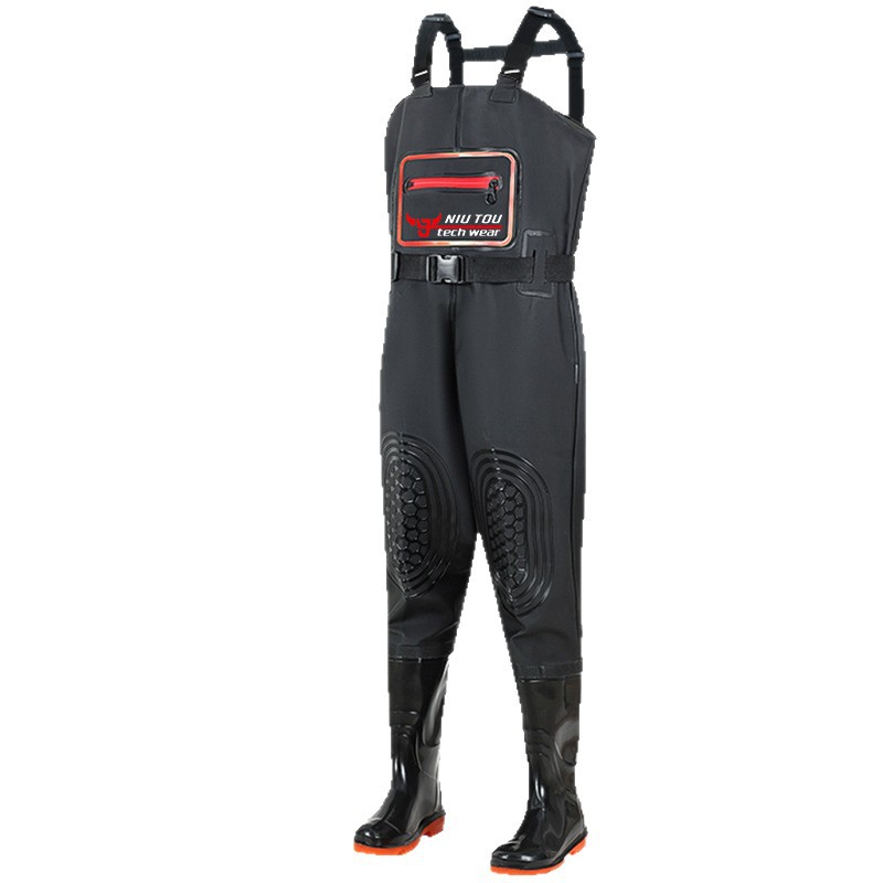 Water Trousers, Rain Trousers with Rain Boots, Leather Fork Trousers, Half-Length Waterproof Clothing for Catching Fish, Full-Body Men's One-Piece Reservoir Thickeneded Water Shoes