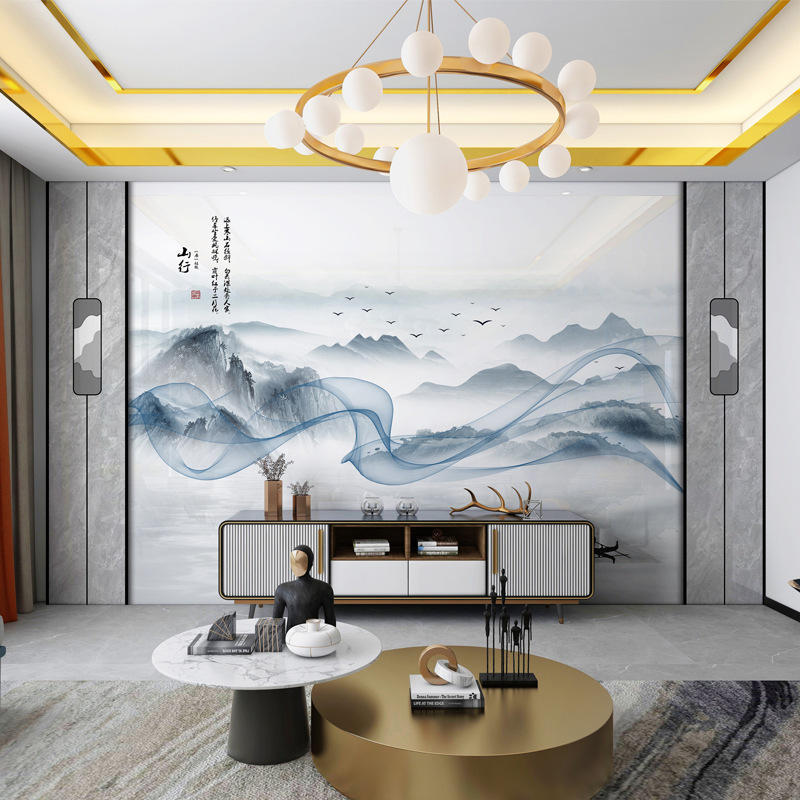 New Chinese Style High-End Moisture-Proof Tv Background Wall Room High-End Seamless Velvet Wall Covering Whole House Mural Wall Covering