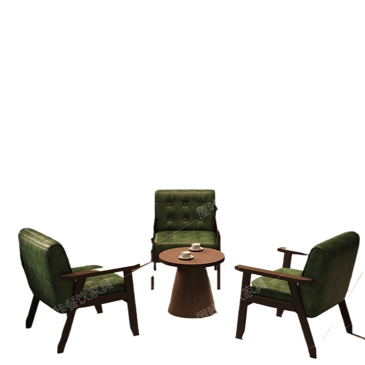 Retro Cafe Table and Chair Combination, Bar, Tavern, Restaurant, Tea House, Milk Tea Shop, Sofa Booth, Leisure Commercial Solid Wood