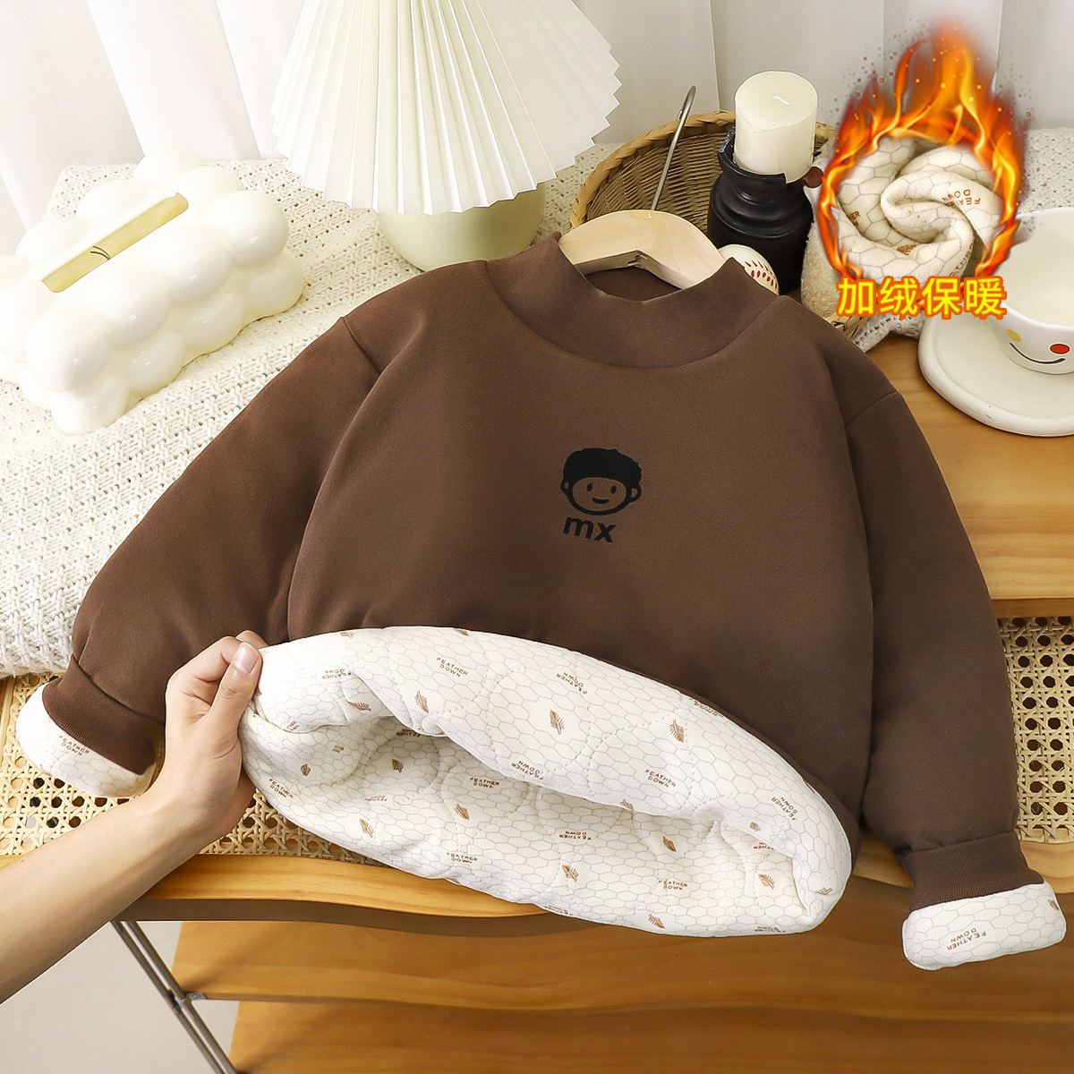 Children's Sweatshirt 2025 Autumn and Winter Fleece-Lined Thickened Children's Cotton Clothing Boys and Girls Cartoon Tops Small and Medium-Sized Children's Thermal Underwear