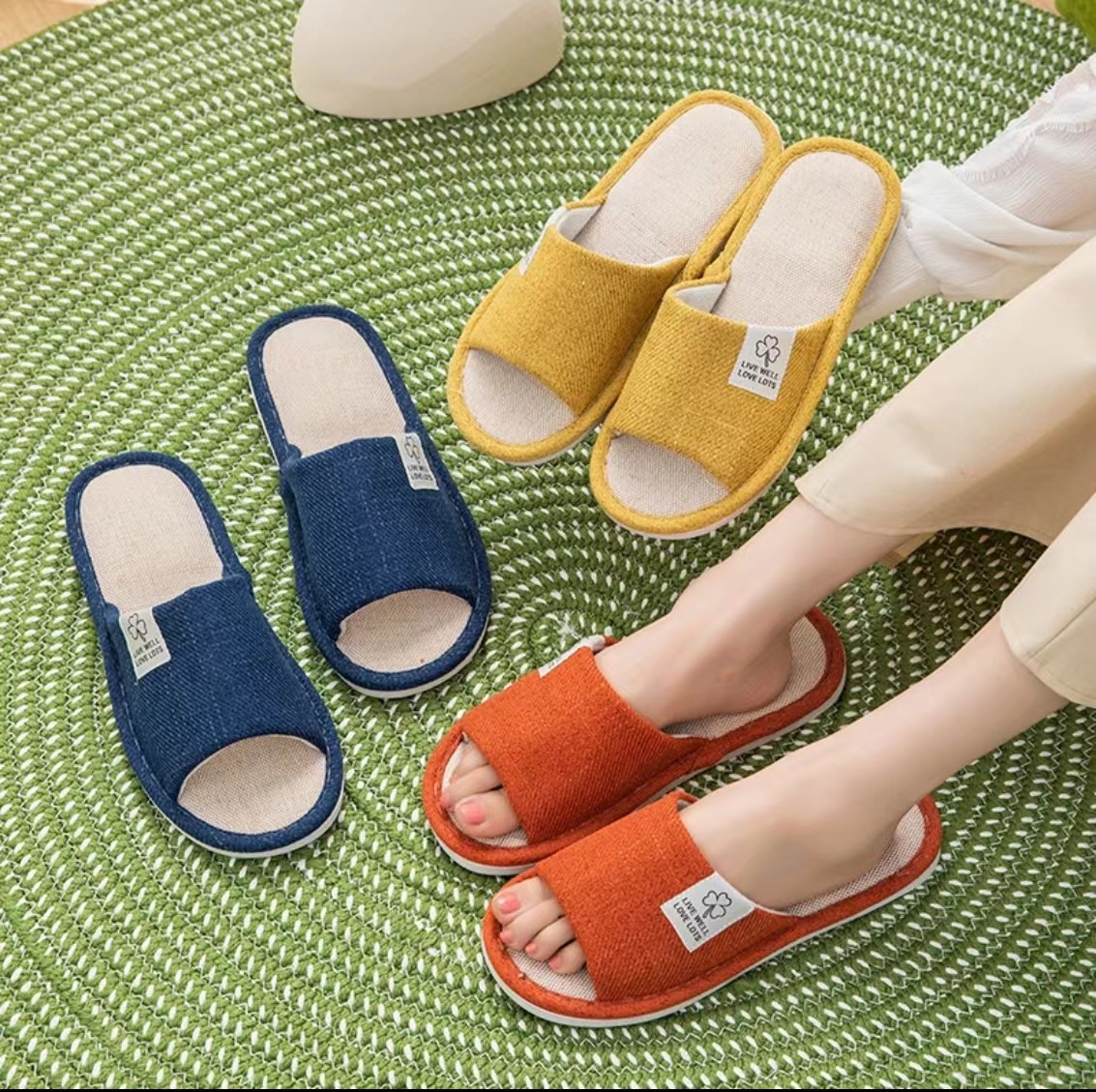 Linen home slippers soft bottom mute breathable fabric slippers four seasons hospitality non-slip indoor linen slippers linen
