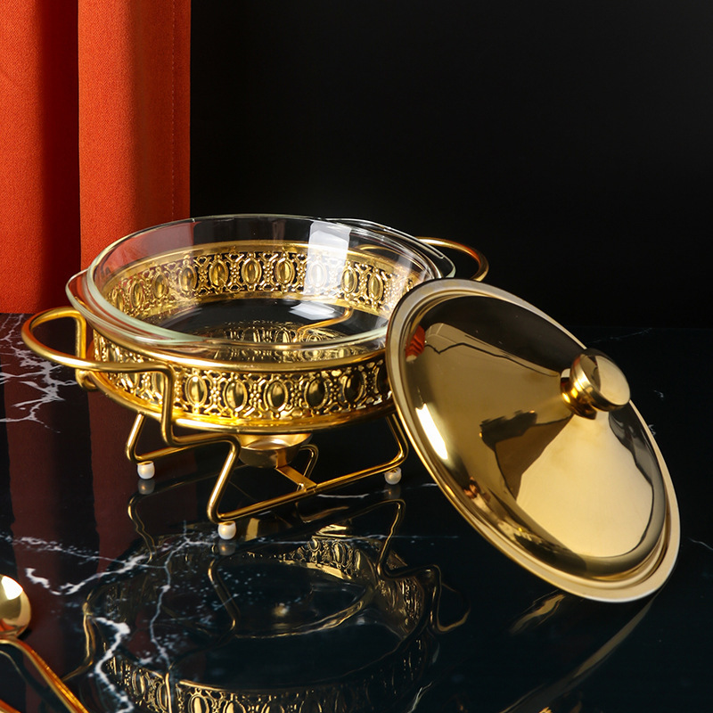 Cross-border Commercial Heat-resistant Glass Dining Stove Alcohol Heating Container Buffet Stove Food Constant Temperature Stove Gold