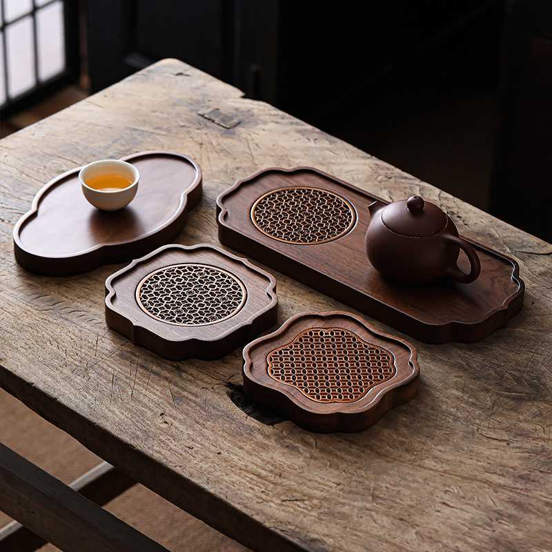 Чайный поднос из черного ореха, небольшой, из массива дерева, с подушкой для чайника, высококачественный, в китайском стиле