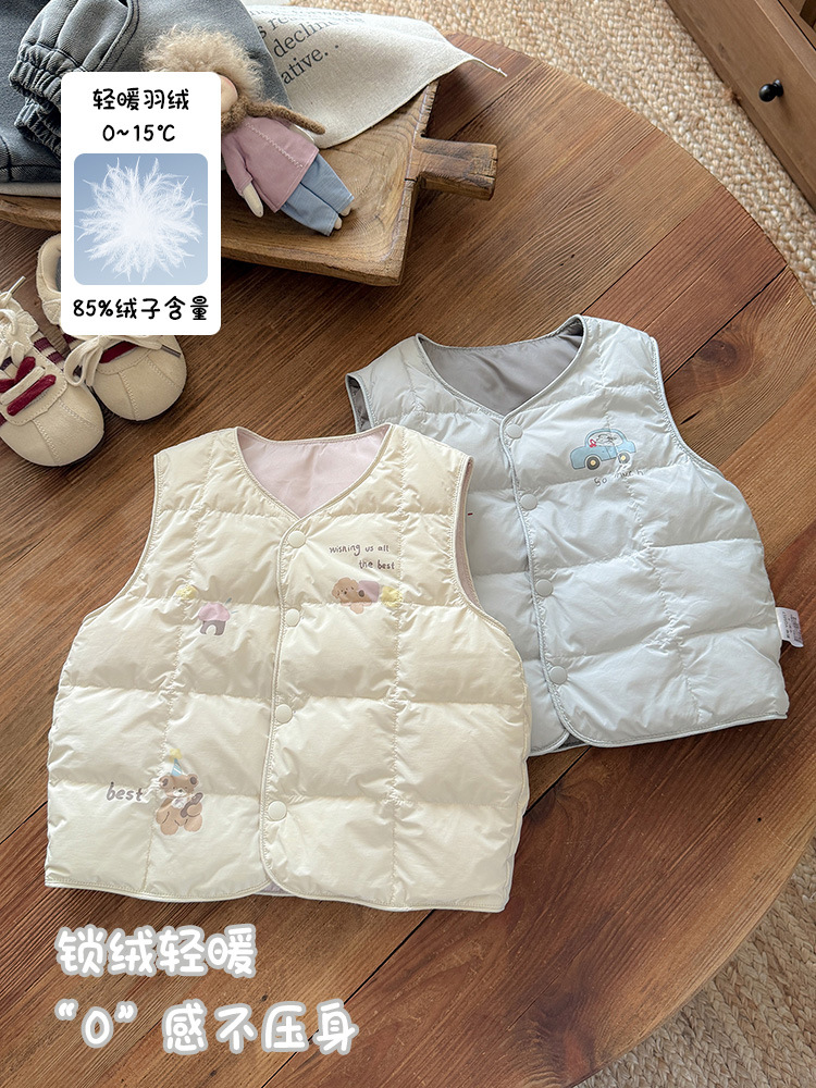 Baby down Vest Autumn and Winter New Style for Girls, Lightweight 90% White Duck down Vest, Sleeveless Outerwear for Girls, Class a