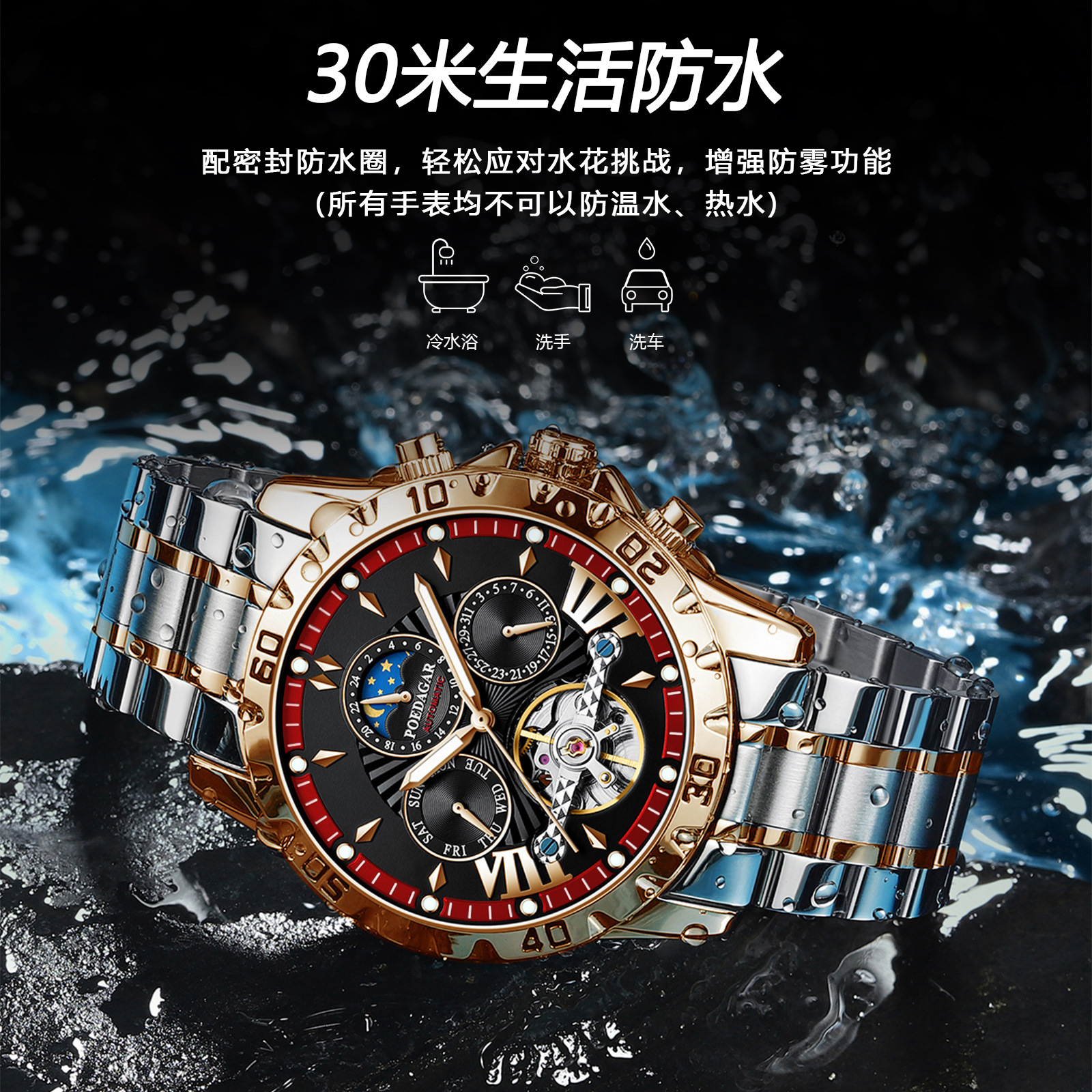 Swiss brand new automatic men's mechanical watch waterproof luminous watch live broadcast foreign trade popular one-piece delivery
