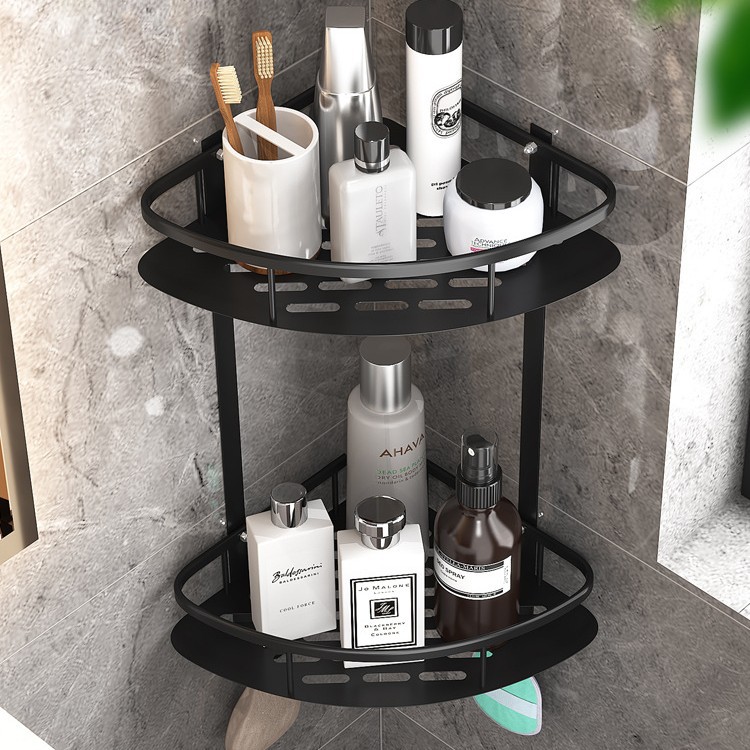 Bathroom Toilet Black Storage Rack Without Punching Toilet Bathroom Wall Triangle Storage Bath Wall-Mounted