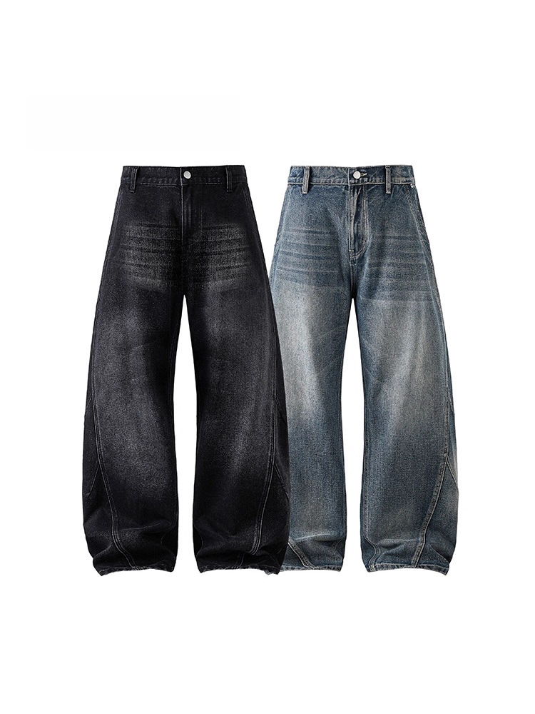 Japanese High Street Trendy Jeans Unisex Versatile Design Slightly Wide Scimitar Long Pants Plus Size Streetwear