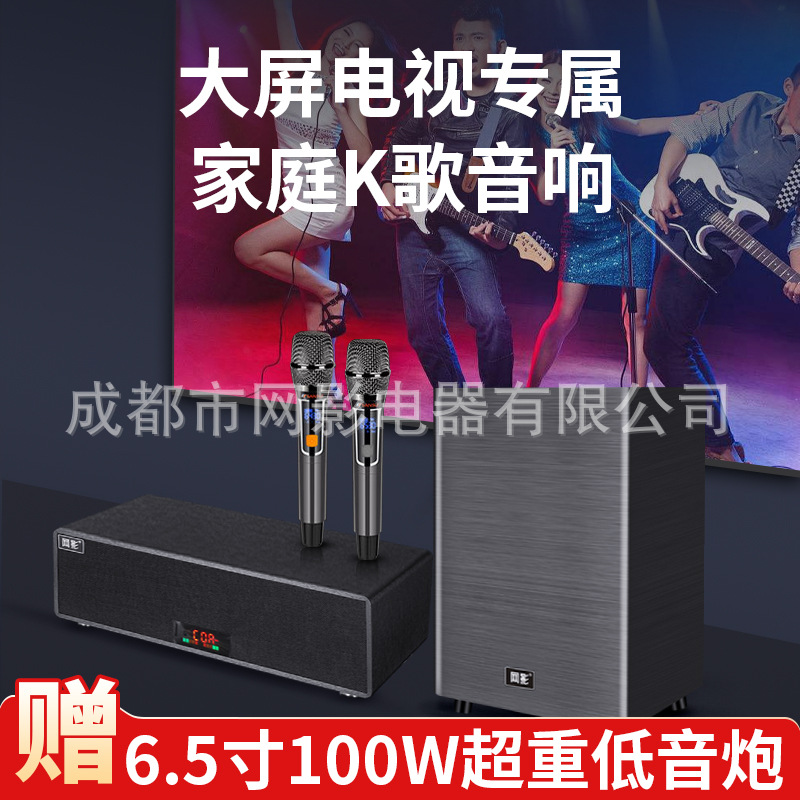 Net Shadow Караоке Колонка Ktv Домашний Кинотеатр Поющая Колонка с Независимым Сабвуфером Два Беспроводных Микрофона Стерео