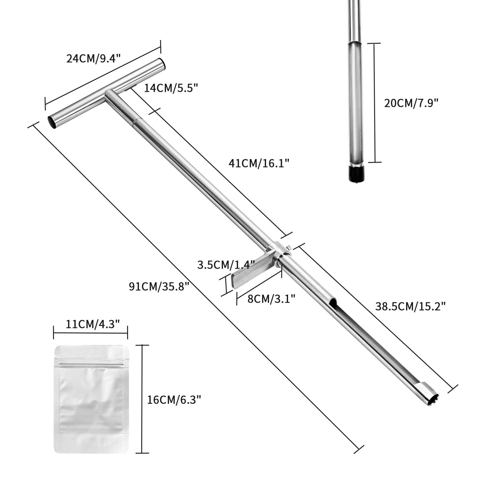 Soil sampling probe, 36-inch soil probe rod, stainless steel soil sampling probe