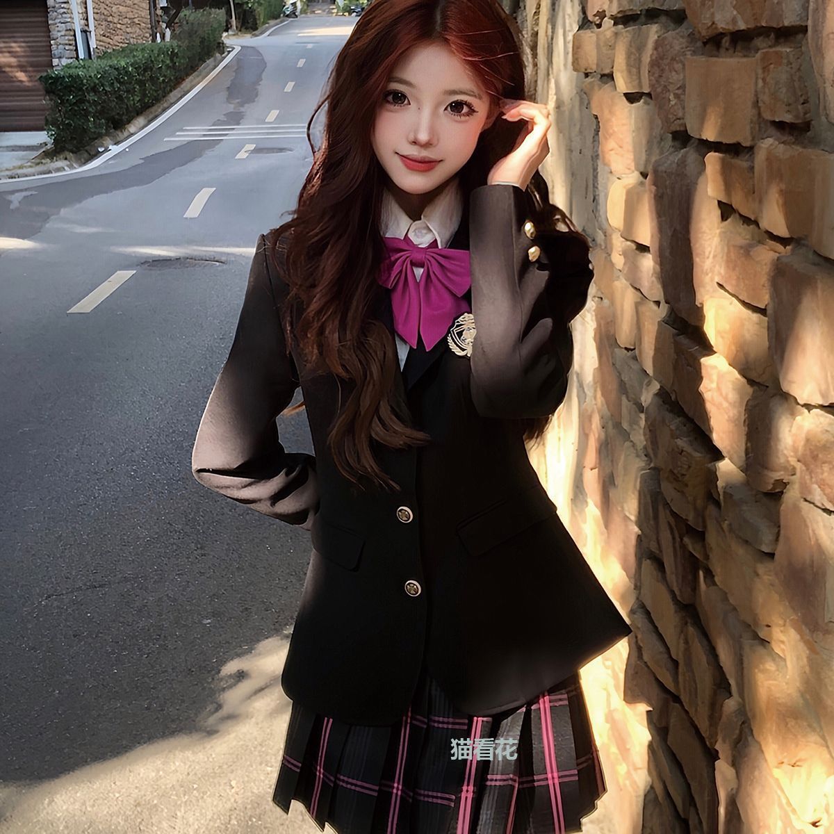 High-Quality Waist-Cinching Suit with Cat-Eye Floral Jk Uniform, Three-Button, Rich Cyan Color, College Style, Suitable for Spring and Autumn