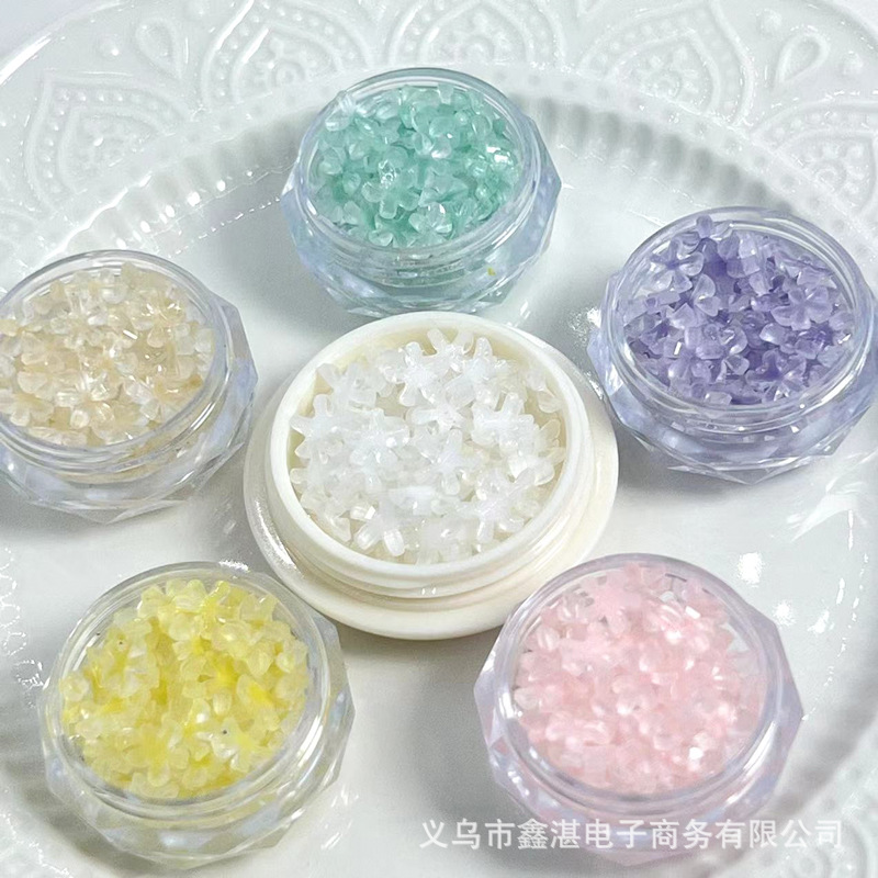 Explosive ice through five petal flower nail art jewelry mini flower nail drill wholesale transparent flat diamond nail art decoration