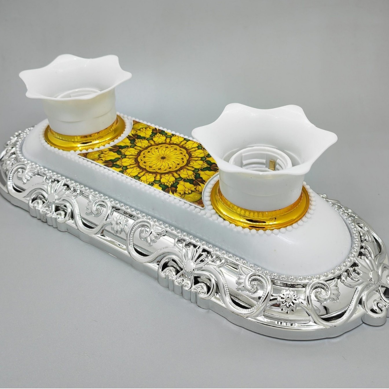 European Retro Household Double-Headed B22/E27 Universal Lamp Holder Lamp Plate Led Energy-Saving Lamp Head Lamp Mouth Base Ceiling