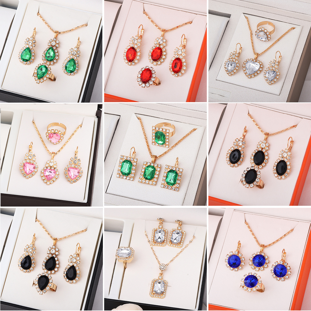 Набор ювелирных изделий с бриллиантами: подвеска, серьги и кольцо, европейский и американский стиль, модные свадебные украшения