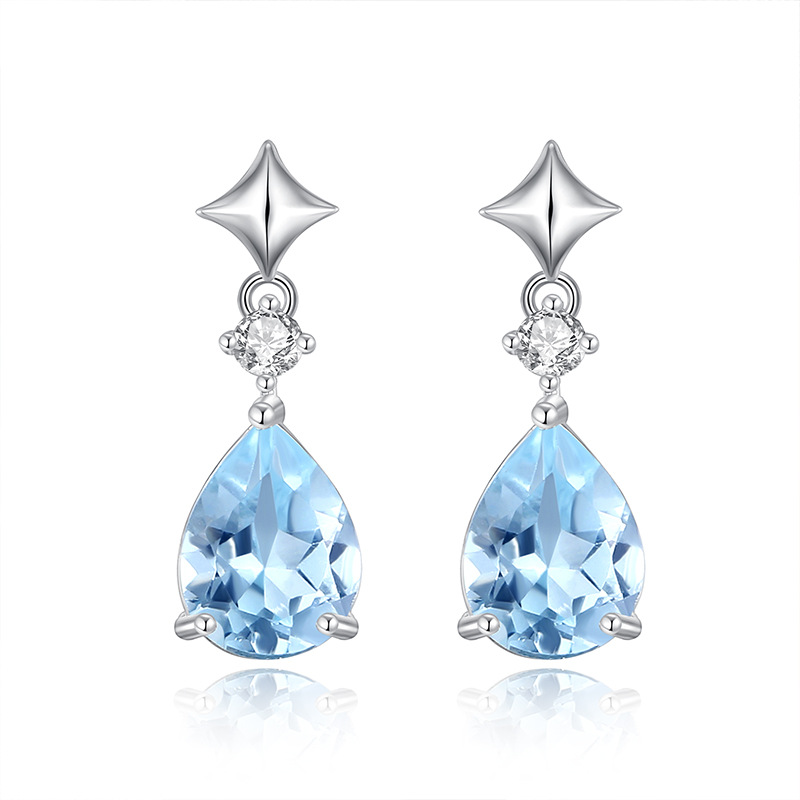 European and American Style Natural Stone Pear-Shaped Water Drop 7*9 Crystal Stone Earrings S925 Sterling Silver Earrings Cross-Border Xiaohongshu Hot Style