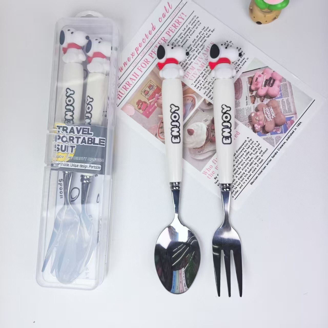 Snoopy Snoopy Student Portable Cartoon Stainless Steel Tableware Two-Piece Set Handle Fork Spoon 410 Material