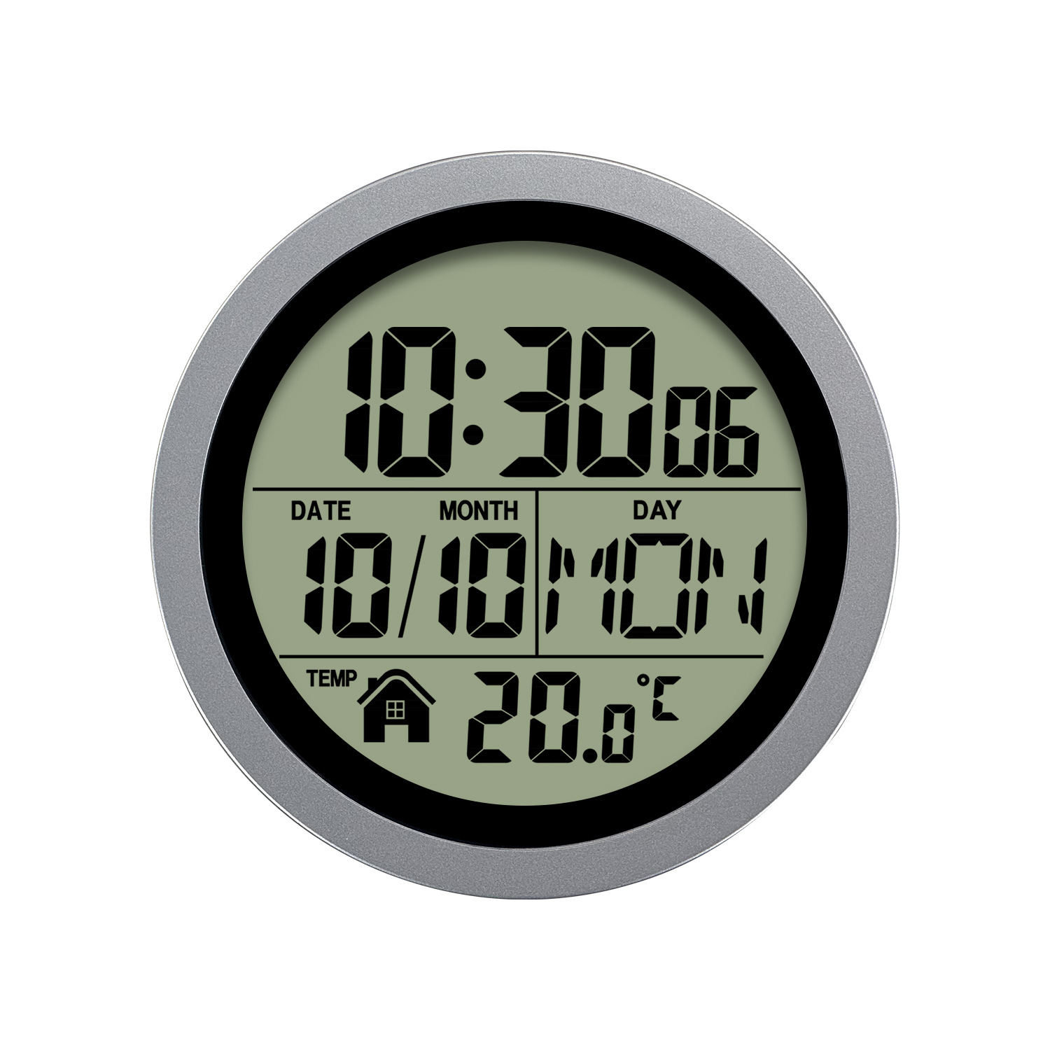 Кросс-бордерные взрывчатые новые круглые настенные часы для ванной и кухни без перфорации с самоподъемным ЖК HD цифровым дисплеем