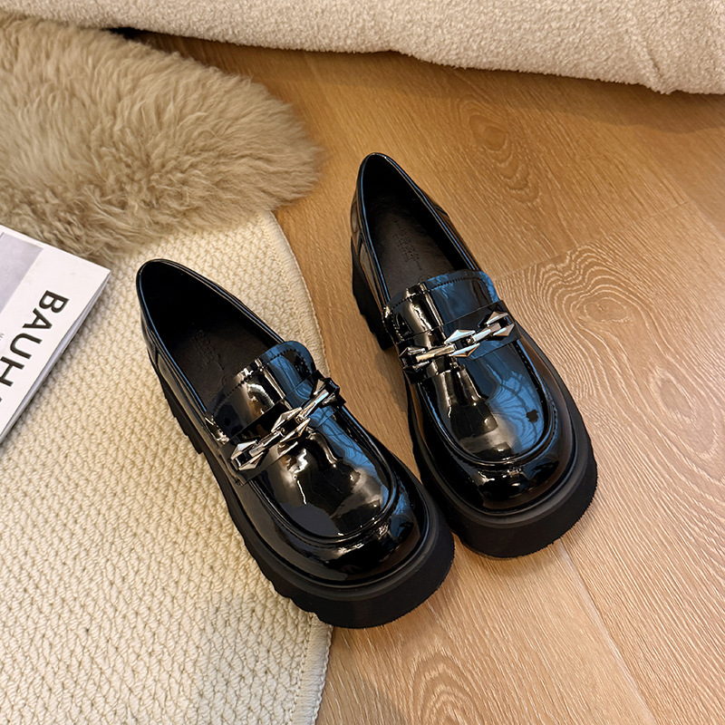 [B-138-10] plus size loafers thick-soled increased British style jk small leather shoes leather fat feet wide feet women's shoes