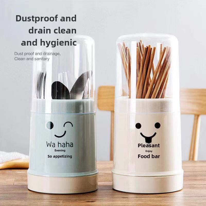 Cartoon chopsticks holder household dust-proof plastic draining chopsticks holder with lid kitchen storage box tableware storage rack