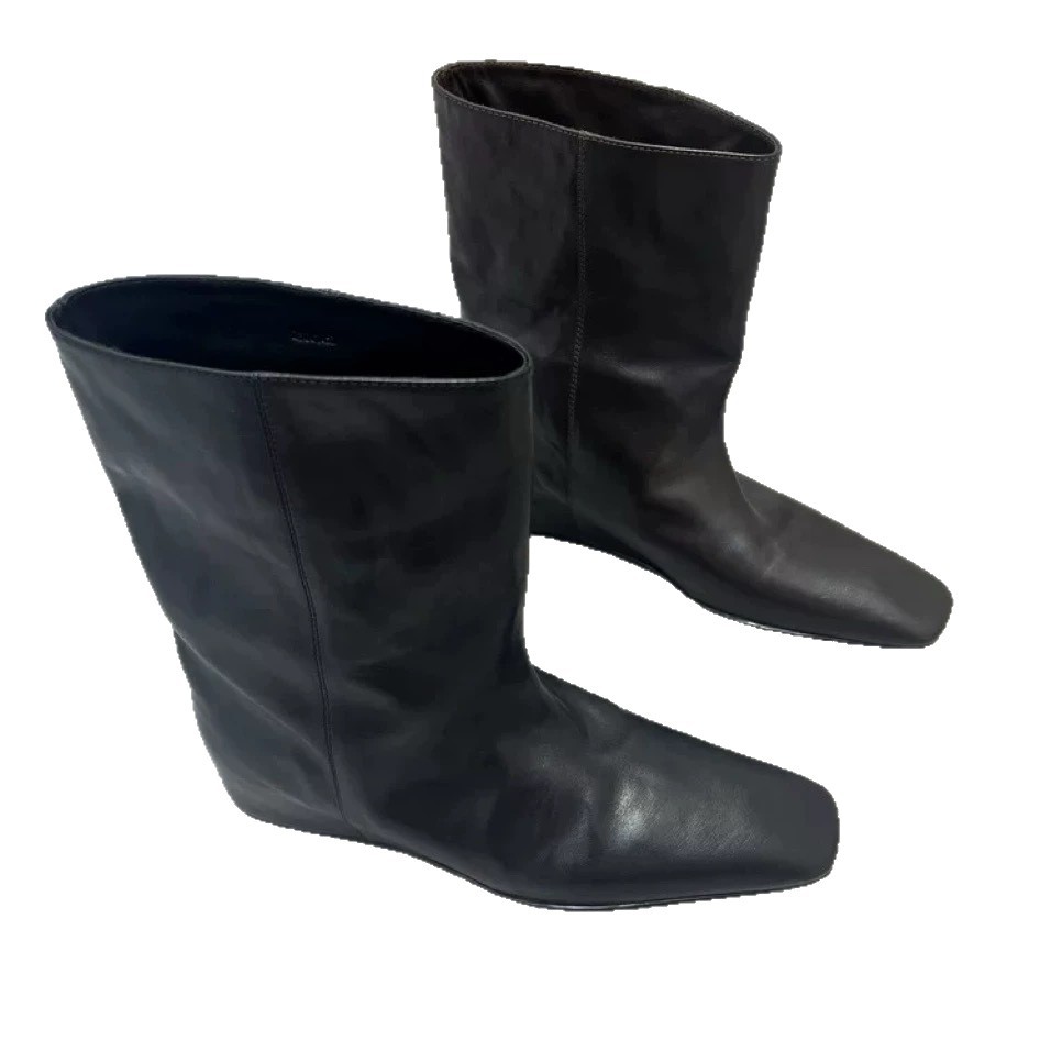 Cowhide Version ~ Retro British Style Square Toe Inner Heightening Mid-Calf Boots Short Boots for Women 2025 New Versatile Slim Boots