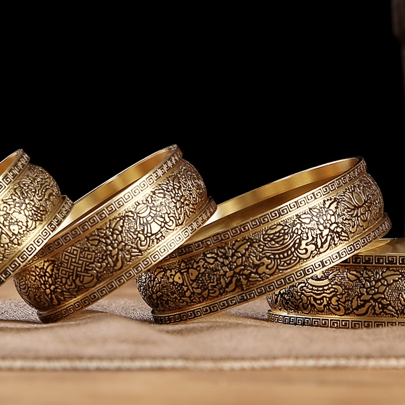 Brass Xizang-Style Mandala Plate for Offering, Nepalese-Style Mandala Plate with Eight Auspicious Symbols for Home Altar Decoration