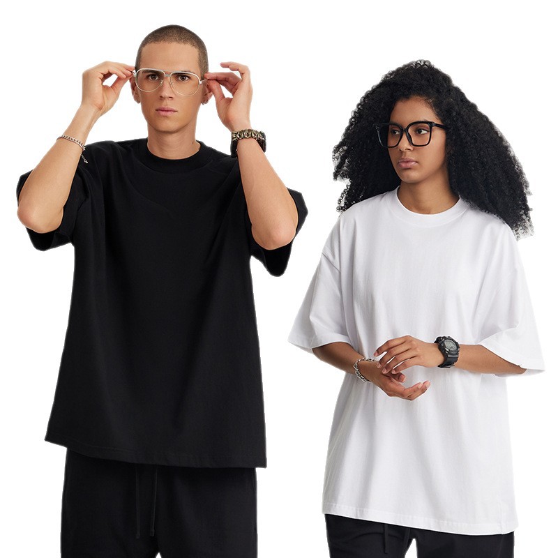 230g Pure Cotton Trendy Brand Heavyweight Double Yarn Short-Sleeve Cross-Border European and American Oversized Men's Drop Shoulder Crew Neck T-Shirt Wholesale
