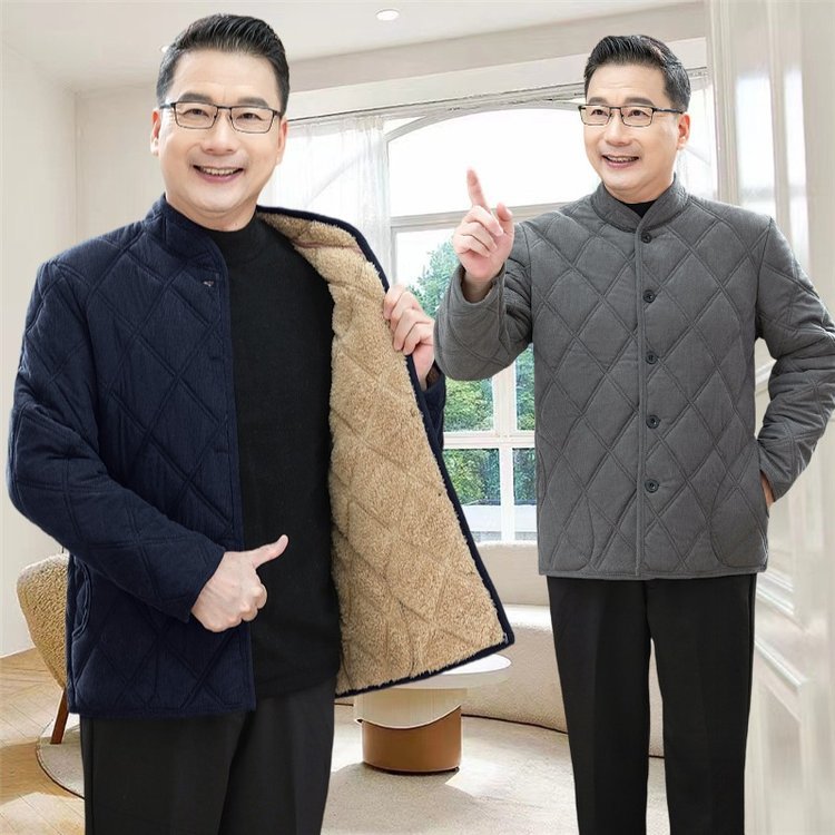 Зимняя хлопковая куртка для мужчин среднего и пожилого возраста, куртка для папы с флисовой подкладкой и утолщением, куртка для дедушки