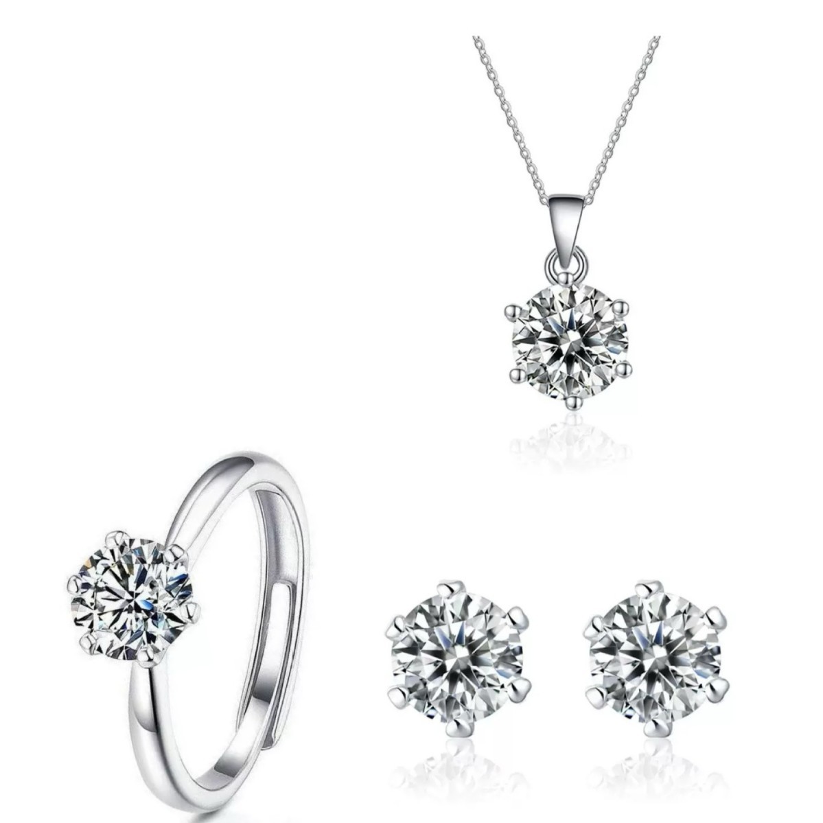Трехпредметный комплект украшений, имитация моиссанита, классические серьги с шестью зажимами, ожерелье, кольцо, оптовая продажа, модные украшения
