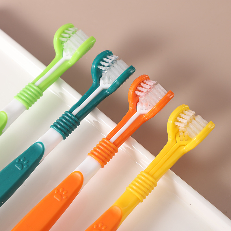 Three-head toothbrush pet toothbrush dog cat toothbrush cat dog oral cleaning supplies small dog soft hair toothbrush