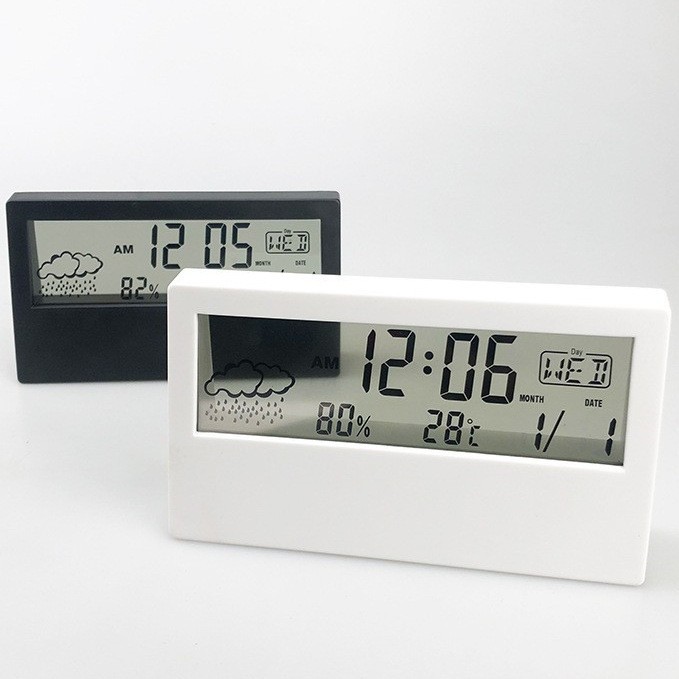 Foreign Trade Japanese Style Simple Multi-Functional Desktop Clock Weather Temperature and Humidity Digital Display Small Alarm Clock Transparent Luminous Digital Clock