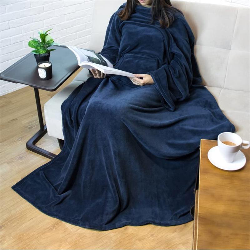 Cross-Border Amazon Tv Tv Blanket Large Flap Pocket Pants Multi-Functional Wearable Lazy Sleeve Blanket Antistatic Flannel Blanket