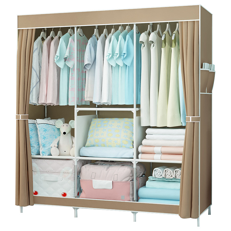 Simple Wardrobe Fabric Folding Cloth Wardrobe Economical Storage Cabinet Rental House Home Wardrobe Hanger Steel