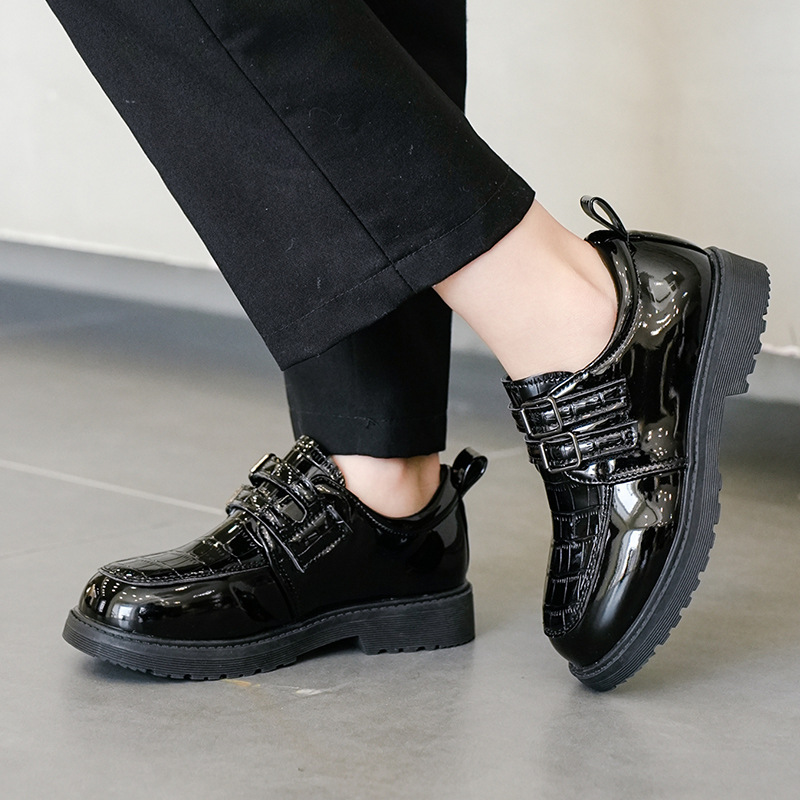 Boys' Leather Shoes, Kidsren's Shoes, Spring & Fall 2025 New Fashion British Style Black Soft-Soled Primary School Students' Performance Shoes