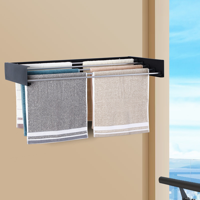 Hot sale cross-border hidden towel rack clothes hanger bathroom wall-mounted towel rack closed creative balcony rack