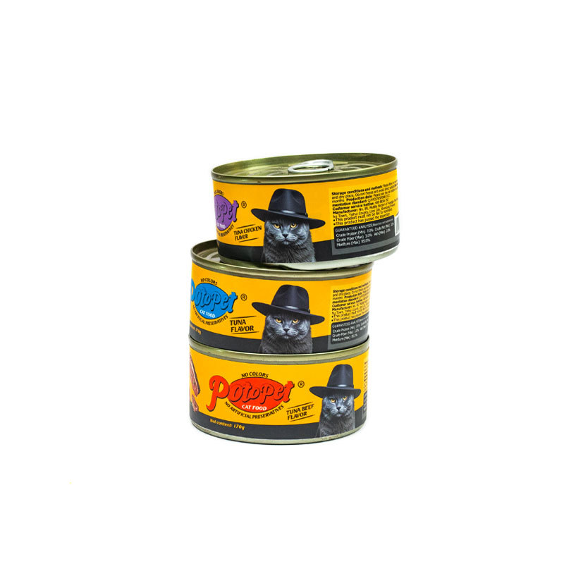 Potopet English Cat Canned Pet Snacks Cat Snacks Wholesale Manufacturer Cat Wet Food Tuna 170g Canned