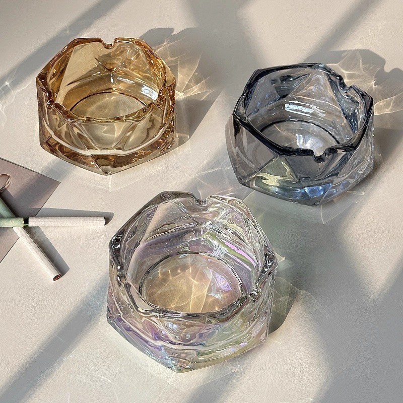 Creative Household Glass Ashtray Light Luxury Trendy Living Room High-End Geometric Ashtray Office Fashion Ashtray
