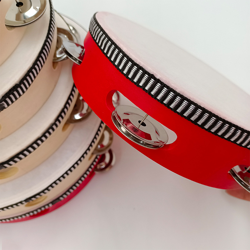 Orff Percussion Instrument 8inch 10inch Single Row Tambourine Imitation Goatskin Tambourine Hand Drum Wooden Dance Teaching Aids