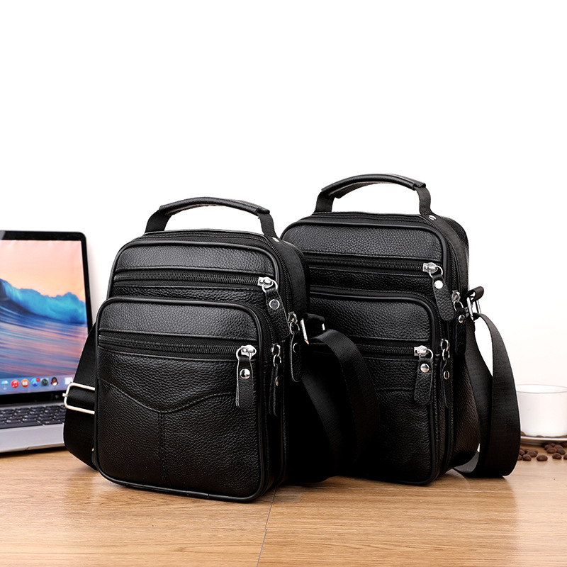 New Foreign Trade Men's Bag, Genuine Leather, Fashionable Single Shoulder and Double Shoulder Bag, First Layer Cowhide Business Bag, Multifunctional Briefcase