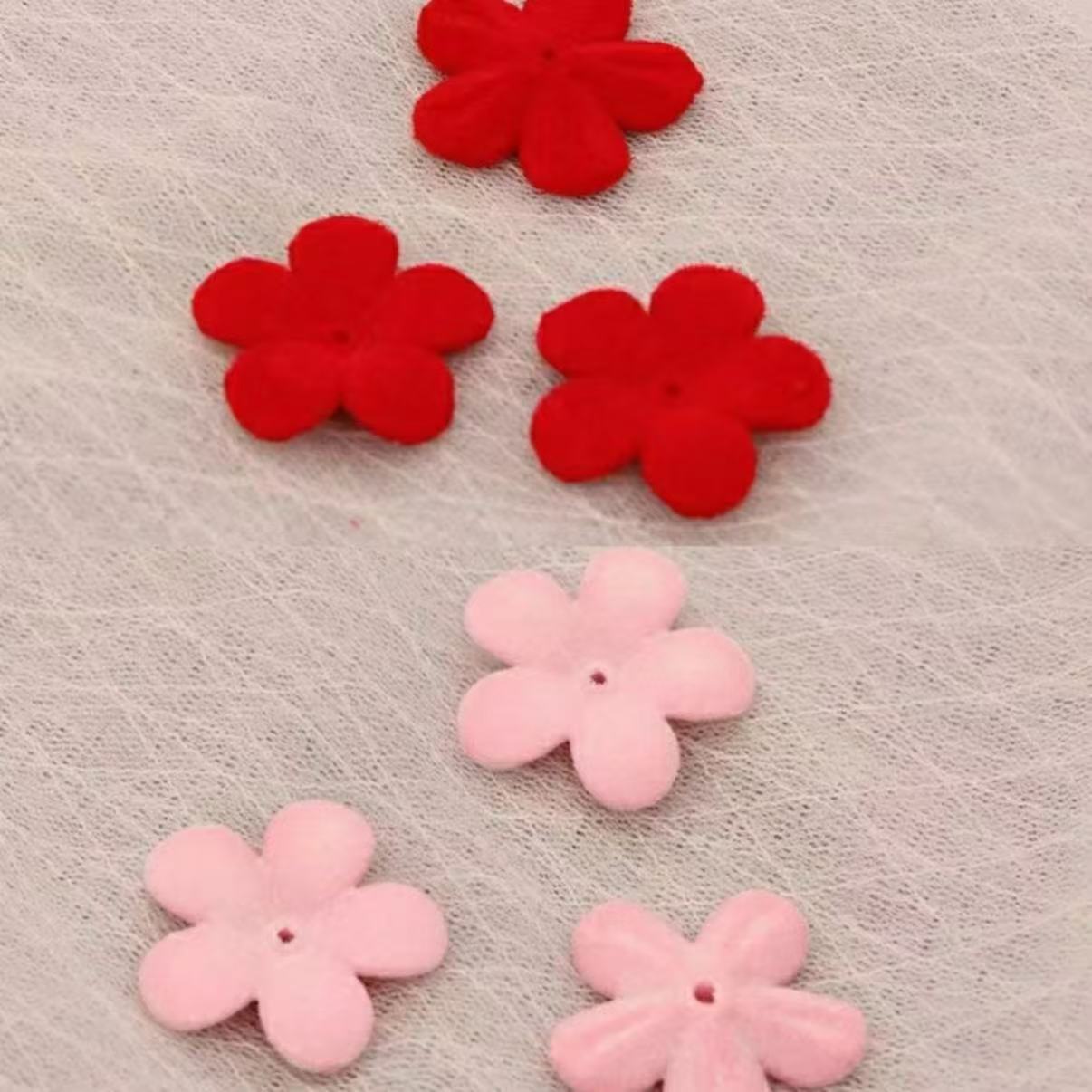 Flocked Five-Petal Acrylic Winter Bow Tie Round Bead Flocked Petals DIY Hair Accessories Hairpin Headband Tassel Accessories