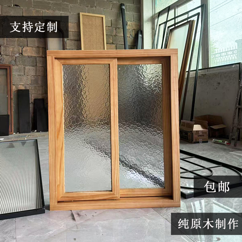 Customized Wooden Windows, Left and Right Sliding Windows, Log Style Left and Right Folding Wooden Windows, Milk Tea Shop Glass Sliding Windows, Shop Wood