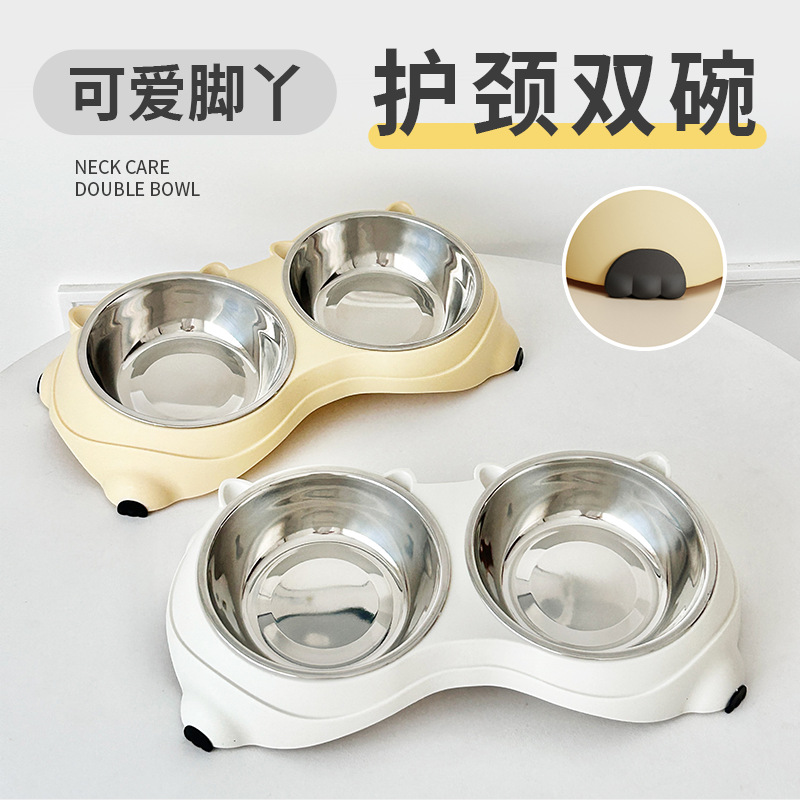 Миска для домашних животных, нескользящая, из нержавеющей стали, противоударная, двойная чаша для кошек и собак, рисовая миска
