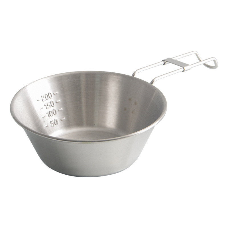 Outdoor snow bowl 304 stainless steel folding bowl camping kitchenware camping tableware foldable fixed handle bowl